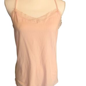 Vintage Merona XL Pink Lace Trim Camisole Stretch Knit Layering Tank Top Y2K